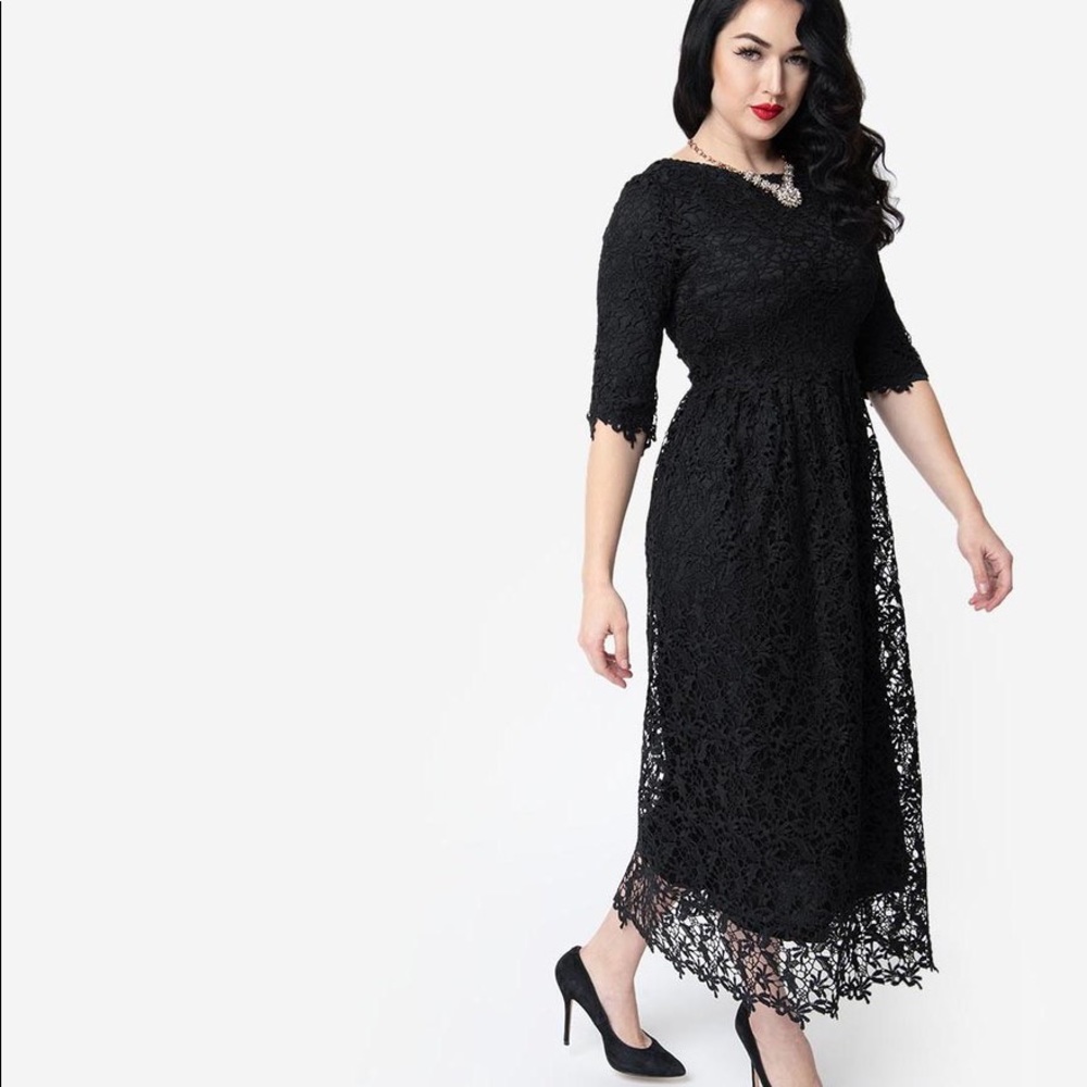 NEW Unique Vintage Lace Half Sleeve Midi Dress